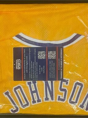Authentic & Signed Magic Johnson yellow Lakers jersey
